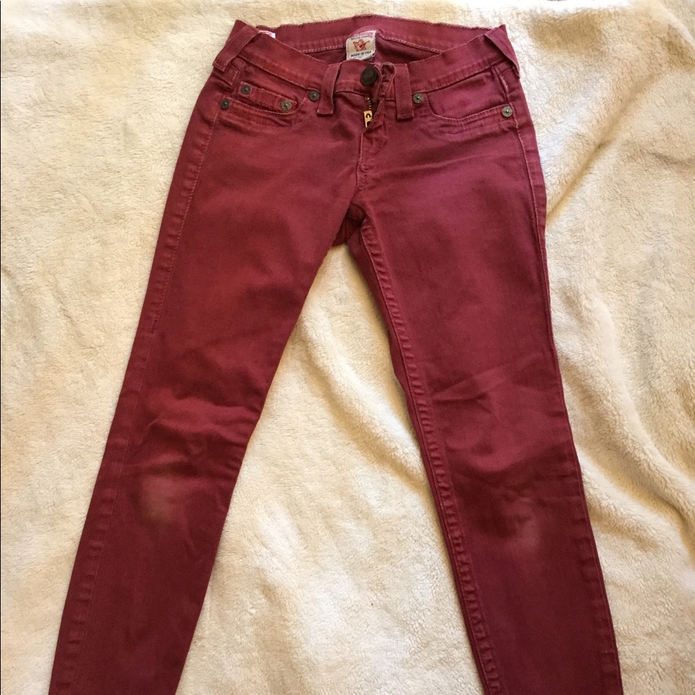 TRUE RELIGION maroon skinny jeans